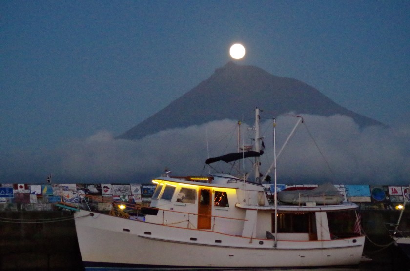 Dauntless in Horta Az iwth Pico and Moonrise